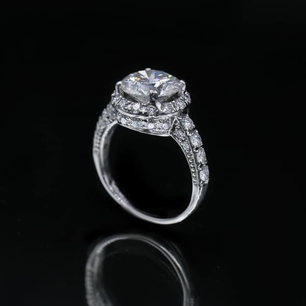 14k White Gold Round Cut Diamond Engagement Ring with 2.70ct Total Carat Weight ENG-22501