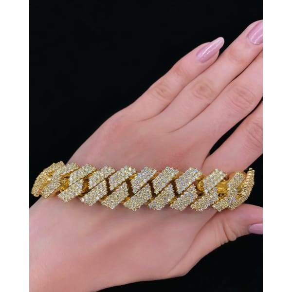 14k Yellow Gold Fashion Cuban Link Diamond Bracelet with 