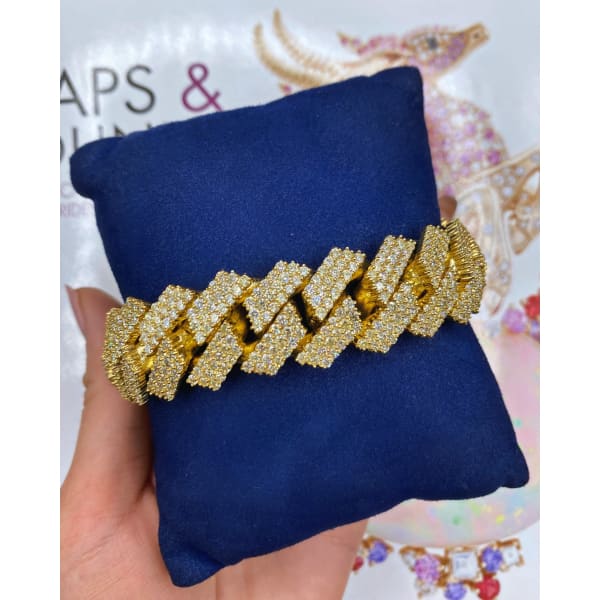 14k Yellow Gold Fashion Cuban Link Diamond Bracelet with 