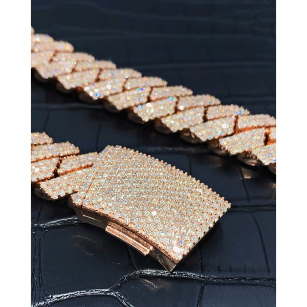 14kt Rose Gold Cuban Link Chain With 41.10ct Diamonds