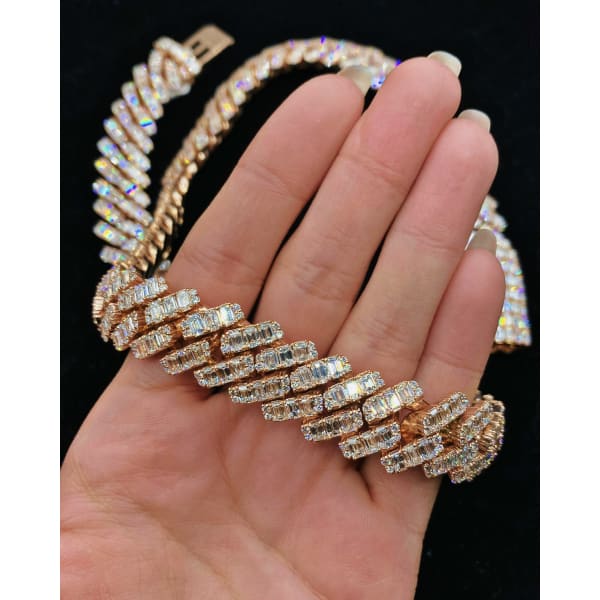 14kt Rose Gold Cuban Link Chain With 82.60ct Diamonds 