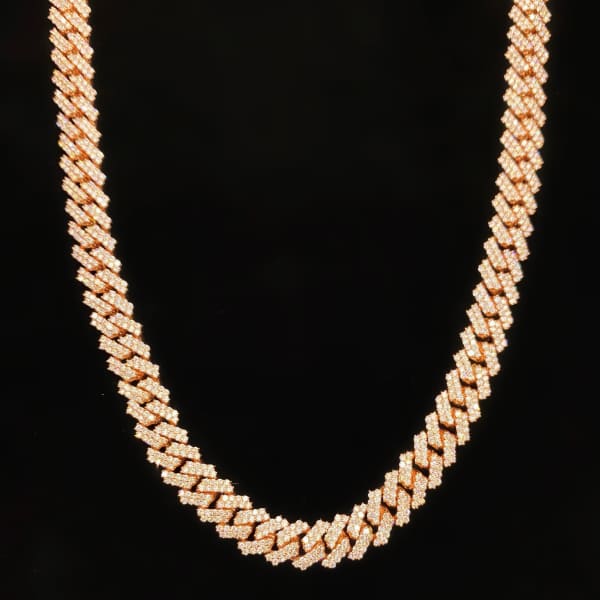 14kt Rose Gold Thin Cuban Link Chain With 17.05ct Diamonds 