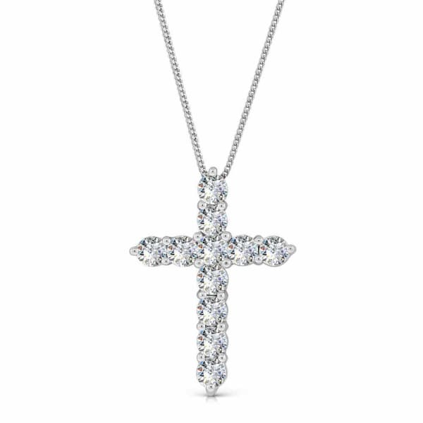 14kt White Gold 5.30Ctw Diamond Cross Pendant Necklace CR-30500