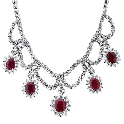 14kt White Gold Diamond And Ruby Necklace With 3.60ct Diamonds NEC-175500