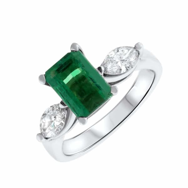 14kt White Gold Emerald Ring With 0.85CT in Marquee Cut diamonds RI-4561000, Main view
