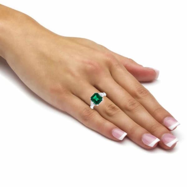 14kt White Gold Emerald Ring With 0.85CT in Trillion Cut diamonds RN-174955, Ring on a finger