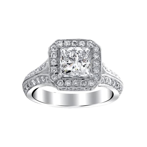 14kt white gold engagement ring with center diamond certified princess cut of 1.71ct