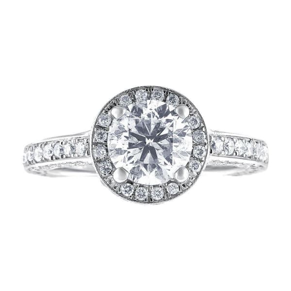 14kt white gold Halo Engagement Ring With Center Diamond 1.22ct G SI2 Round Brilliant Cut R-2900