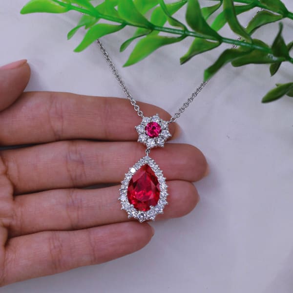14kt White Gold Hand Craft Ruby Pendant with 19.5ct of TDW 