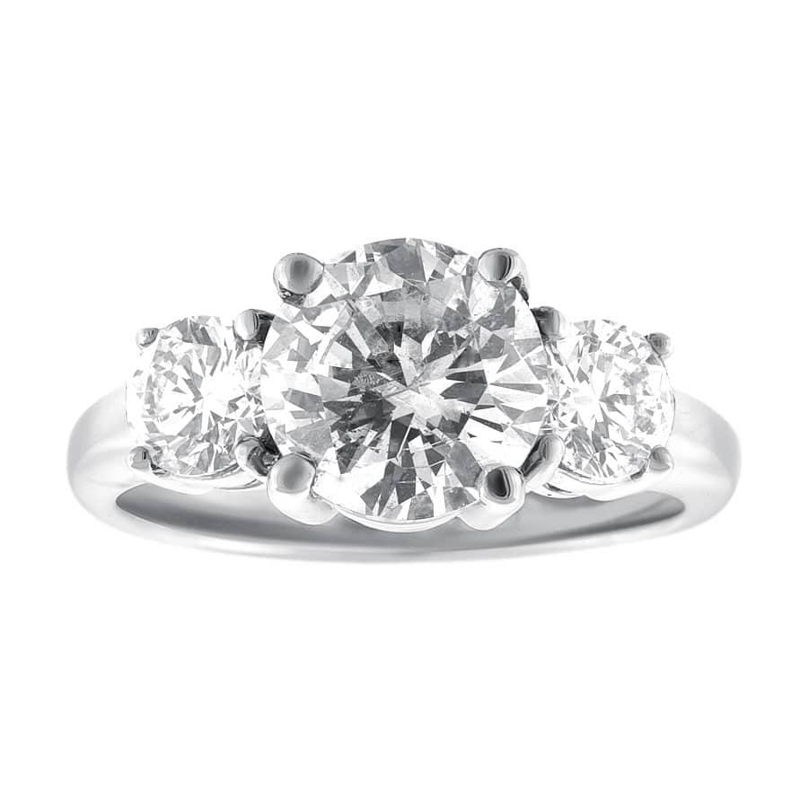 14kt white gold Three Stone Engagement Ring With Center Diamond 2.50ct Round Brilliant Cut RN-56250