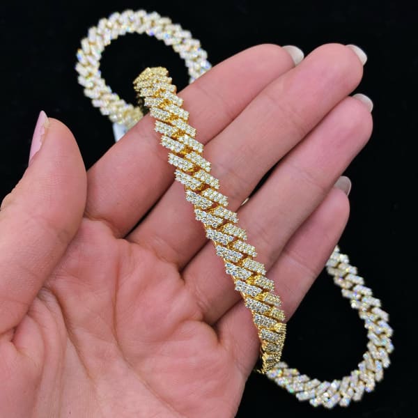 14kt Yellow Gold Thin Cuban Link Chain With 16.10ct Diamonds