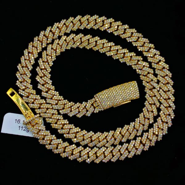 14kt Yellow Gold Thin Cuban Link Chain With 16.10ct Diamonds