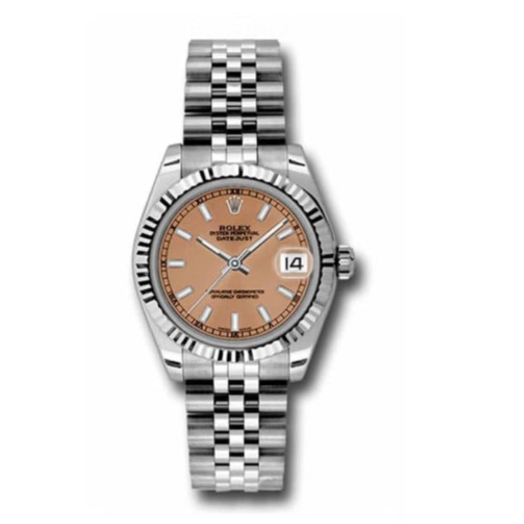 Rolex, Datejust 31 Watch Pink dial, 18k White Gold Fluted Bezel, Stainless steel Jubilee Bracelet 178274-0012