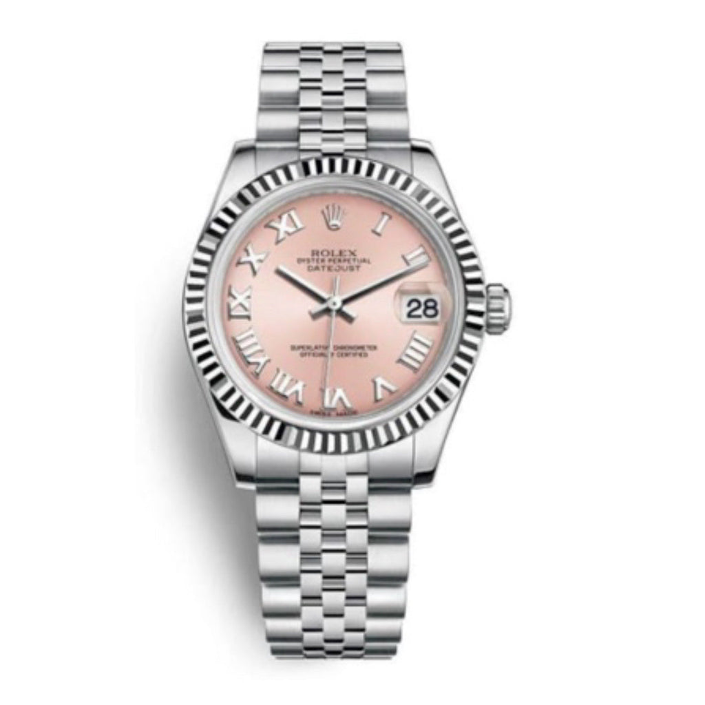 Rolex, Datejust 31 Watch Pink dial, Stainless steel Jubilee Bracelet, 18k White Gold Fluted Bezel 178274-0077