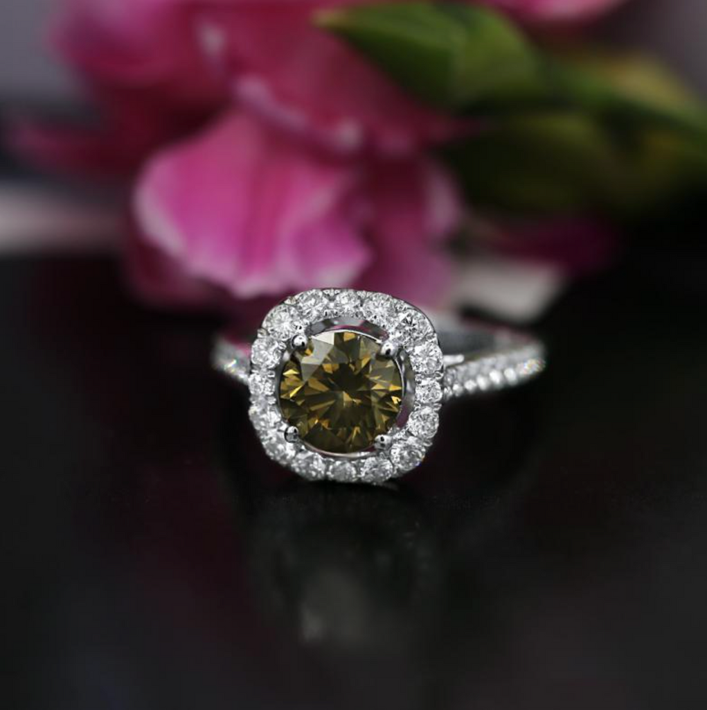 18K White Gold Engagement Ring With Fancy Brownish Yellow Center Diamond ENG-4567159