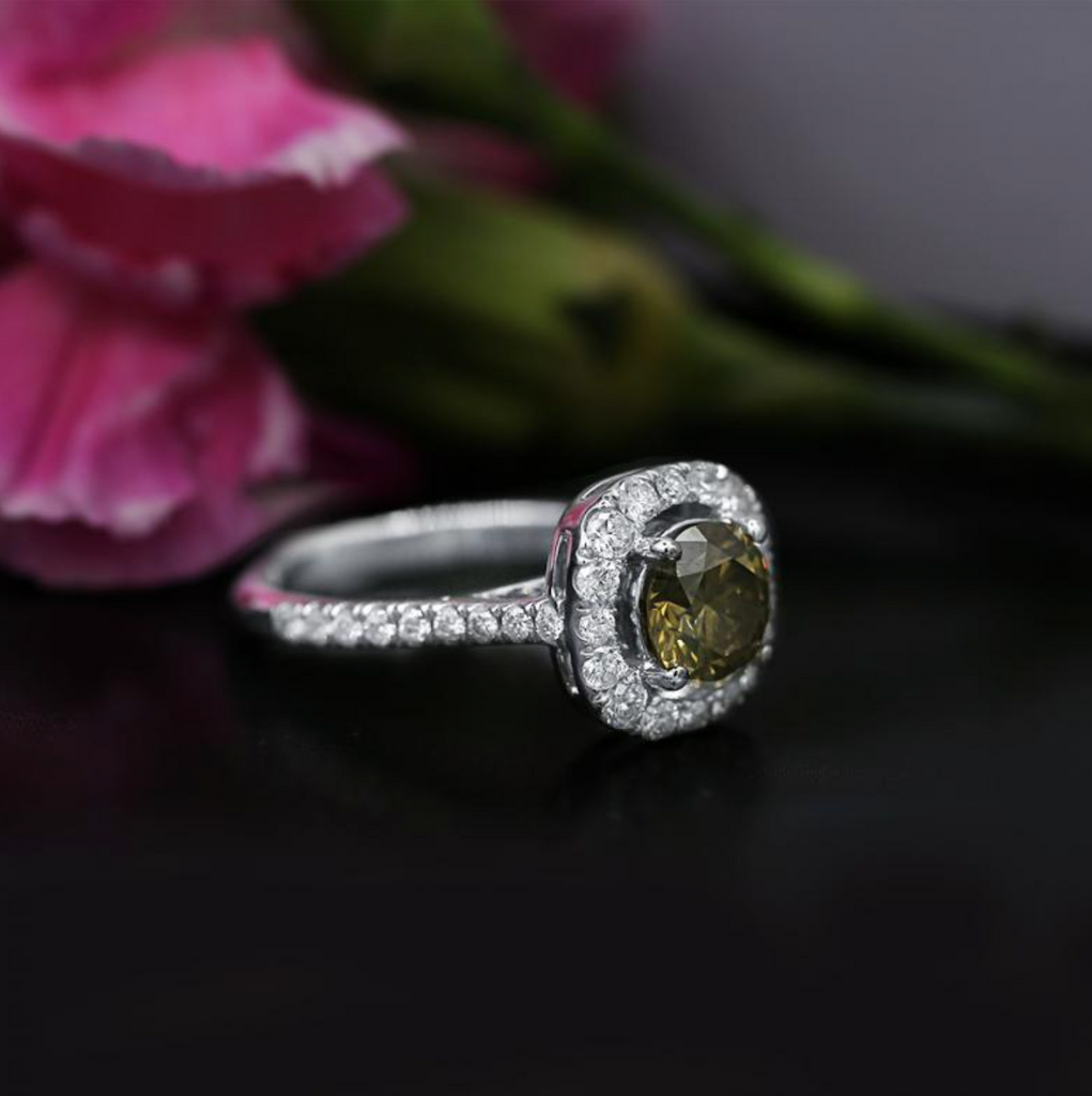 18K White Gold Engagement Ring With Fancy Brownish Yellow Center Diamond ENG-4567159