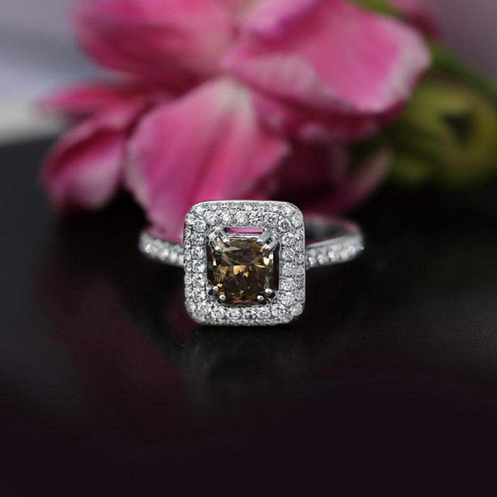 18K White Gold Engagement Ring With Fancy Dark Orangy Brown Center Diamond ENG-4566599