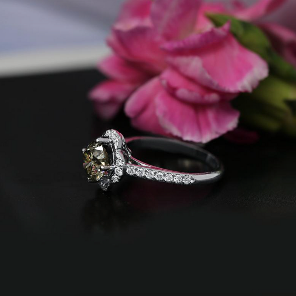 18K White Gold Engagement Ring With Fancy Greenish Yellow-Brown Center Diamond ENG-4567500