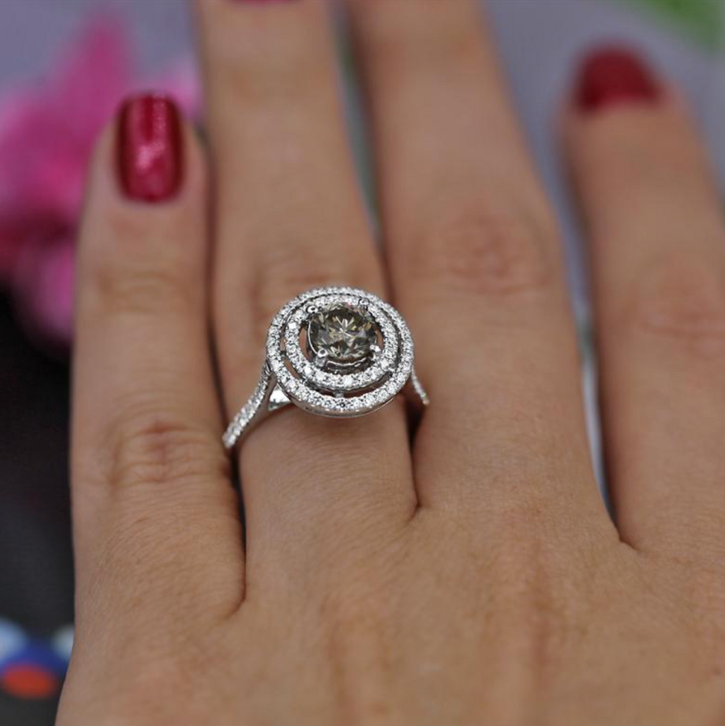 18K White Gold Engagement Ring With Fancy Light Brownish Yellow Center Diamond ENG-4566620