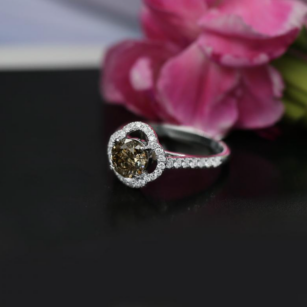 18K White Gold Engagement Ring With Fancy Brown Yellow Center Diamond ENG-4564216