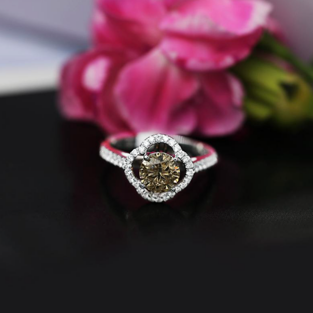 18K White Gold Engagement Ring With Fancy Brown Yellow Center Diamond ENG-4564216