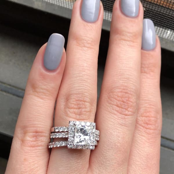 18k White Gold AGI Certified Engagement Ring Set 3.62ct. Diamonds RN-177000, Full face