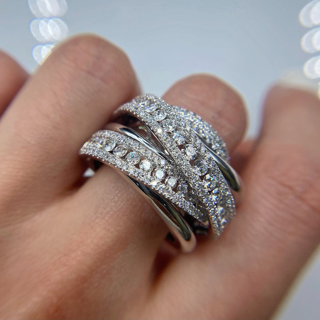 18k White Gold Cocktail Ring features 2.56ct. Round Cut Pave