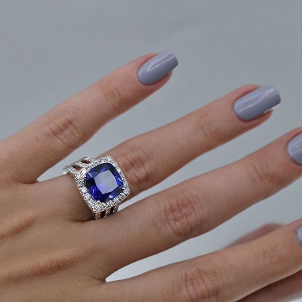 18k White Gold Cocktail Ring w/ 6.5ct. Sapphire & 2.00ct. Diamonds, Ring on a finger