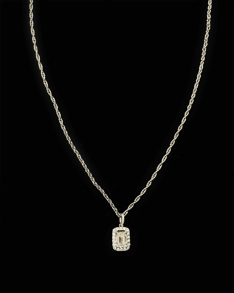 18k White Gold Emerald Cut Diamond Pendant PEN-25005 - 