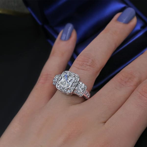 18k White Gold Engagement Ring features with 5.02ct TDW RN-91500, Ring on a finger