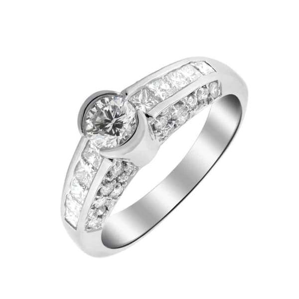 18K white gold engagement ring with natural 0.40 center round stone and 0.80 ct.w side diamonds RN-456930, Main view