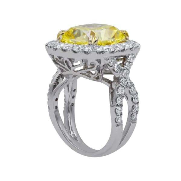 18k White Gold Fancy Yellow Diamond ring with center 8.31ct Cushion Cut Diamond, Main view