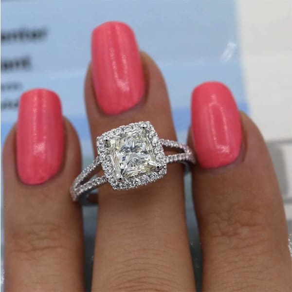 18k White Gold Halo Princess Cut Diamond Engagement Ring with 2.80ct. Total Diamonds ENG-15009