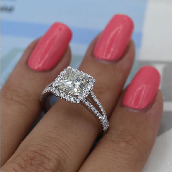 18k White Gold Halo Princess Cut Diamond Engagement Ring with 2.80ct. Total Diamonds ENG-15009, side