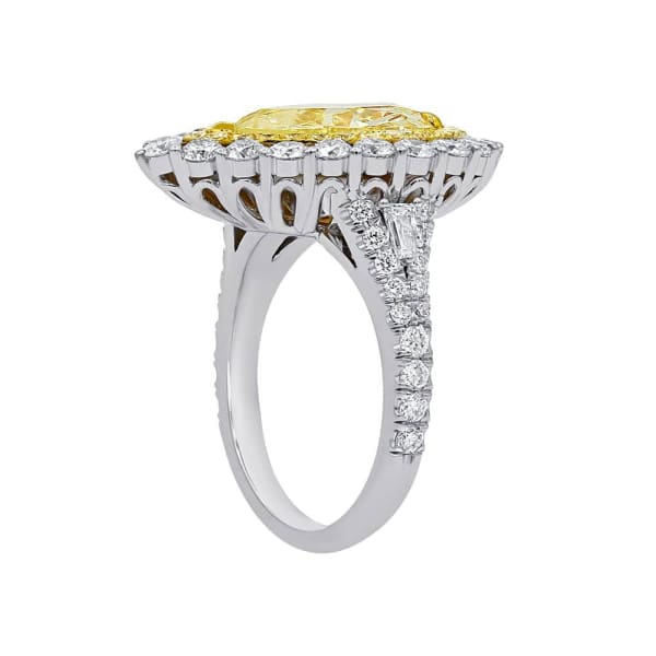 18k White Gold Ring features 4.01ct Fancy Yellow Pear Shape Diamond and double halo by 2.47ct of White and Yellow Diamonds, Main view