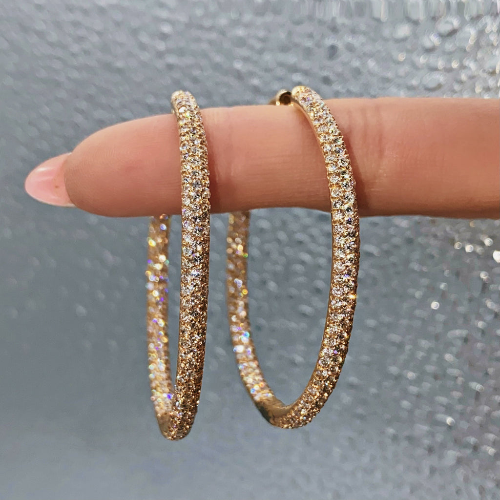 18kt Rose Gold Hoop Earrings 9.17ct Diamonds EAR-174250 - 