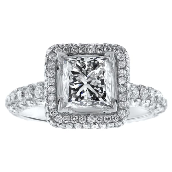 18kt white gold Engagement Ring With Center Diamond 1.55ct F VS2 Princess Cut ENG-25001, Certificate