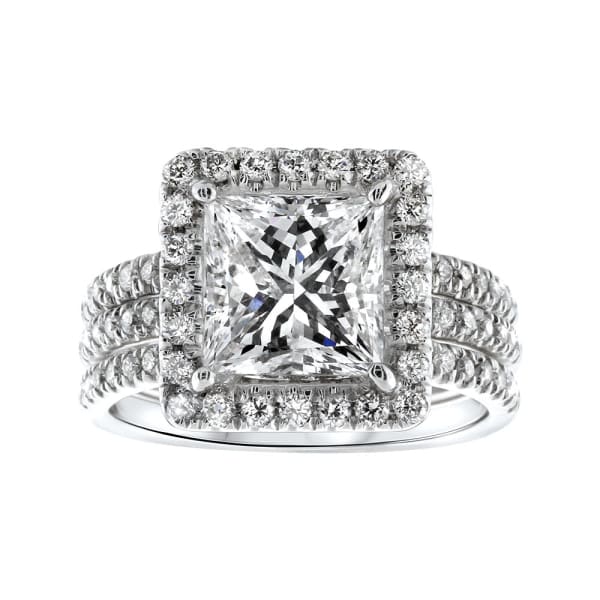 18kt white gold Engagement Ring With Center Diamond 3.01ct G SI1 Princess Cut RN-62500