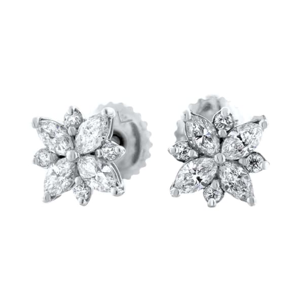 18kt White Gold Flower Stud Earrings 0.90ct Diamonds EAR-3250
