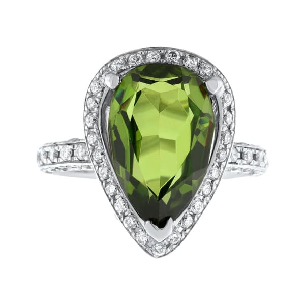 18kt White Gold Peridot Fashion Ring with 1.25CT in diamonds R-9000