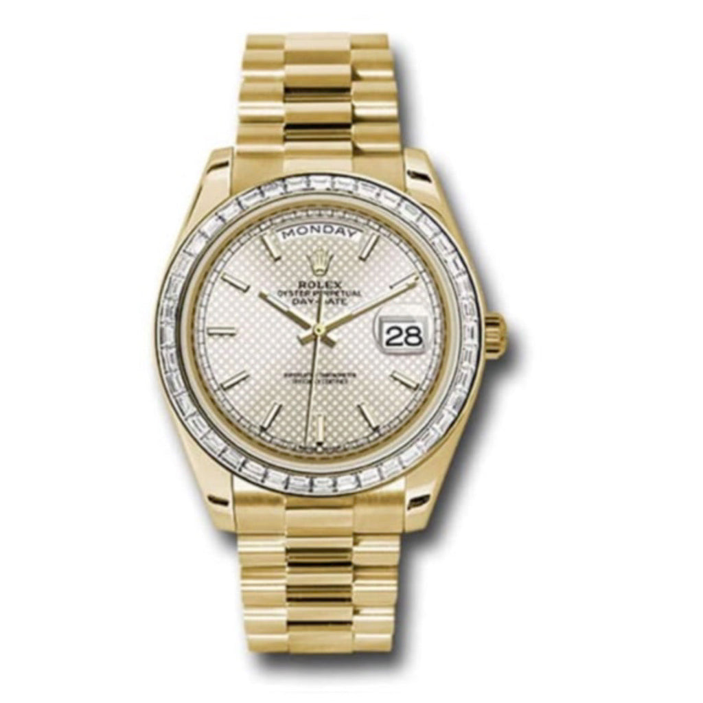 Rolex, Day-Date 40 Presidential, Yellow gold, Silver dial, Watch Diamond Bezel, President bracelet, 228398tbr-0005