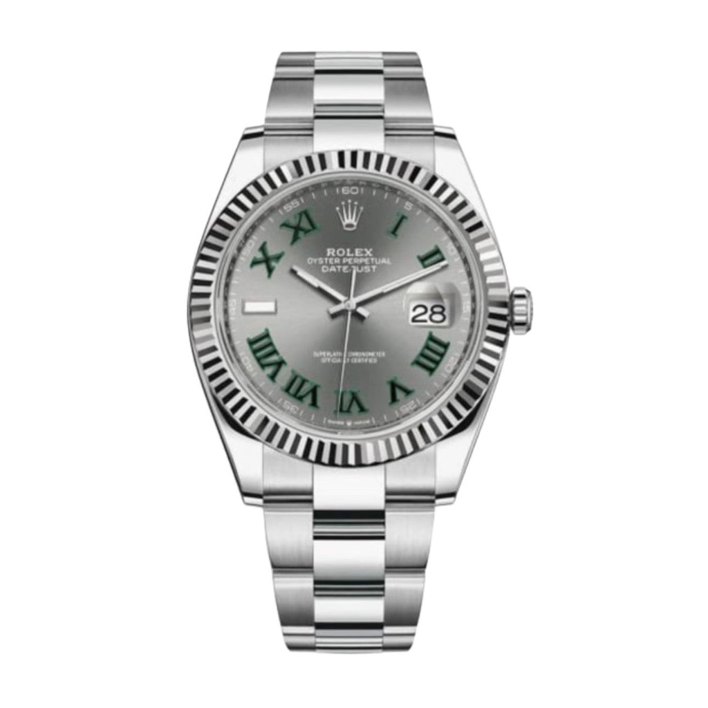 Wimbledon Rolex, Oyster Perpetual Datejust 41mm, Oystersteel Oyster bracelet, Slate dial Fluted bezel, Oystersteel and 18k white gold Case Men's Watch 126334-0021