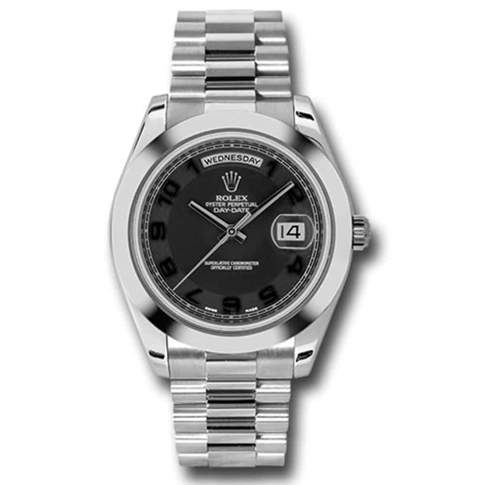 Rolex, Day-Date II President Black Dial Automatic Platinum Mens Watch 218206 bkcap