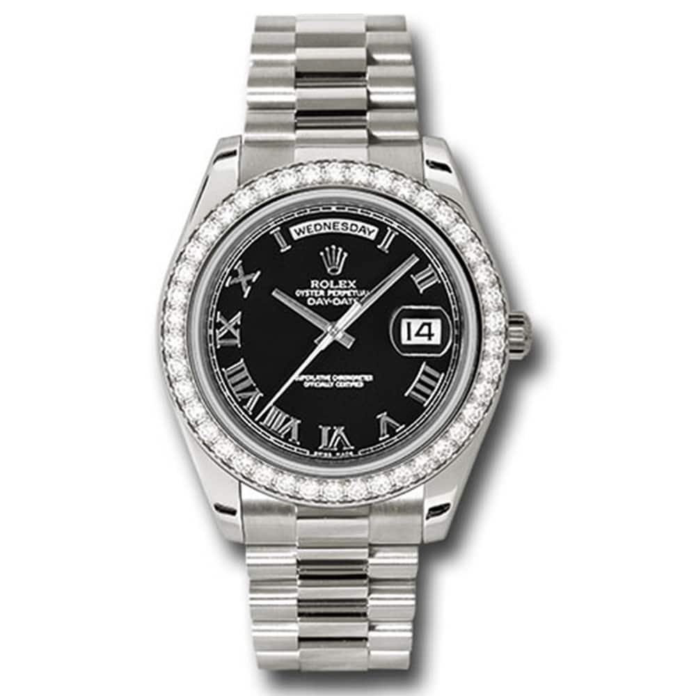 Rolex, Watches Day-Date II President White Gold Diamond Bezel Black Dial 218349 bkrp
