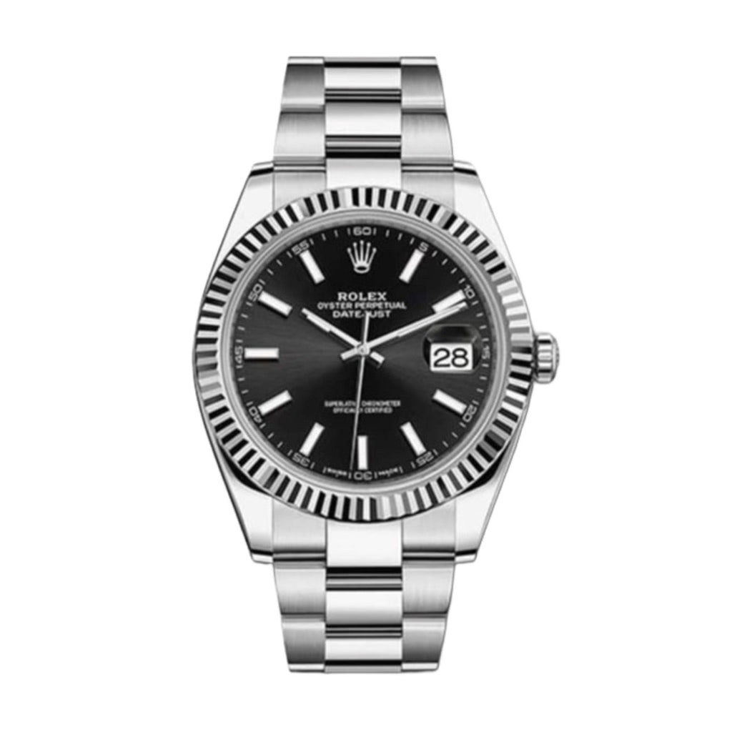Rolex, Oyster Perpetual Datejust 41mm, Stainless Steel Oyster bracelet, Black dial Fluted bezel, Oystersteel and 18k white gold Case Men's Watch, Ref. # 126334-0017