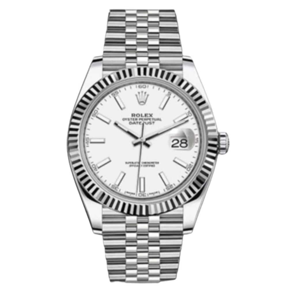 Rolex, Datejust 41mm, Stainless Steel Jubilee bracelet, White dial Fluted bezel, Stainless steel and 18k white gold Case Men's Watch, Ref. # 126334-0010