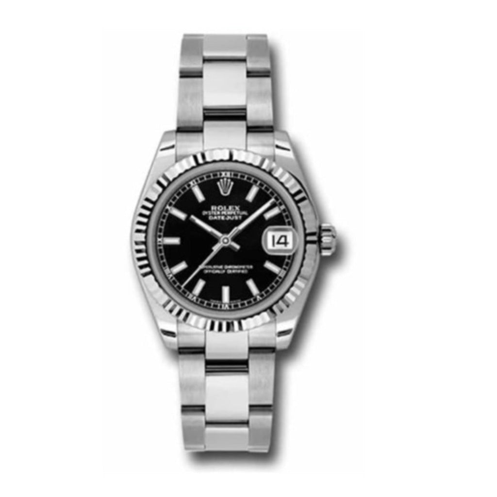 Rolex, Perpetual Datejust 31mm, Stainless Steel Oyster bracelet, Black dial Fluted bezel, Ladies Watch 178274-0034