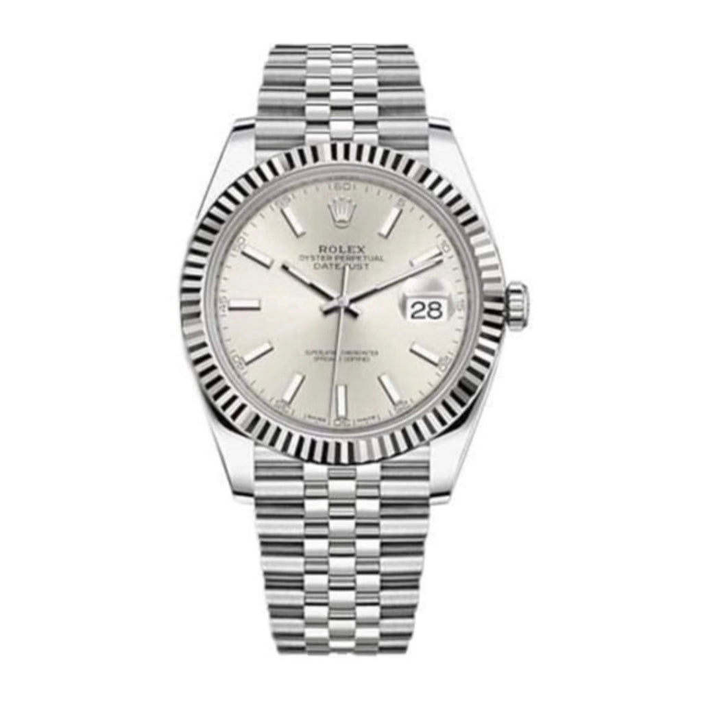 Rolex, Oyster Perpetual Datejust 41mm, Stainless Steel Jubilee bracelet, Silver dial Fluted bezel, Stainless steel and 18k white gold Case Men's Watch, Ref. # 126334-0004