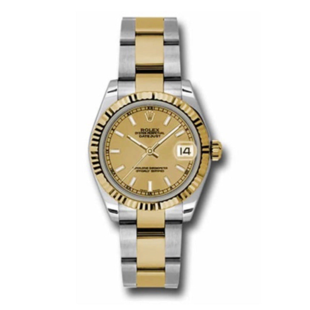 Rolex, Datejust 31 Watch Champagne dial, Fluted Bezel, Steel and Yellow Gold Oyster Bracelet, 178273 chio