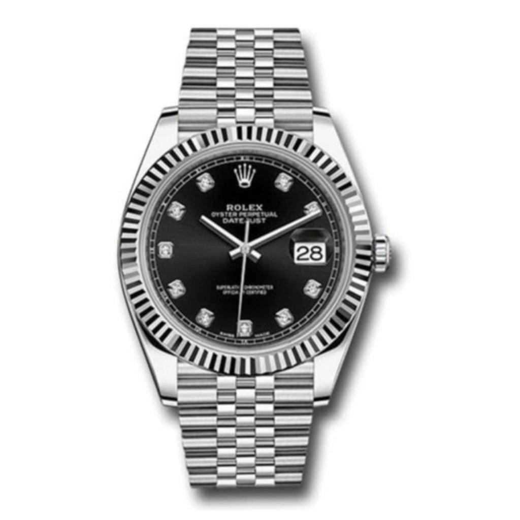 Rolex, Oyster Perpetual Datejust 41mm, Stainless Steel Jubilee bracelet, Black Diamond dial Fluted bezel, Oystersteel and 18k white gold Case Men's Watch, Ref. # 126334-0012